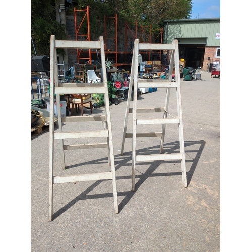 366 - Pair of Vintage Pine Trestle Stands