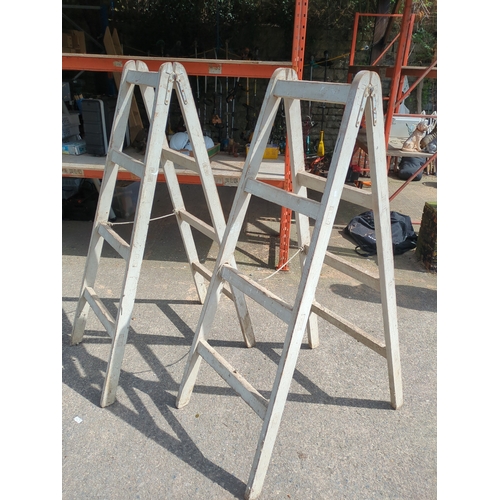 366 - Pair of Vintage Pine Trestle Stands