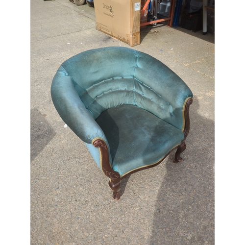 421 - Upholstered Armchair with Carved Wooden Legs