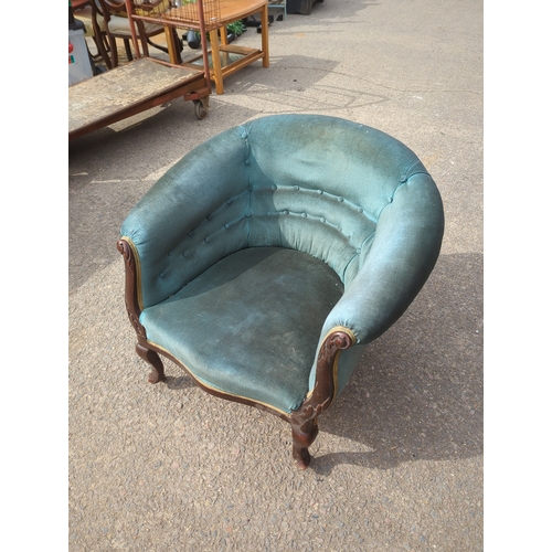 421 - Upholstered Armchair with Carved Wooden Legs