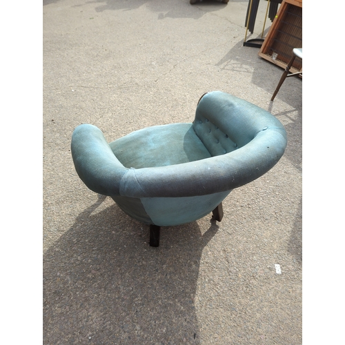 421 - Upholstered Armchair with Carved Wooden Legs