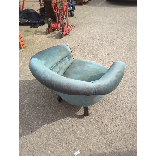 421 - Upholstered Armchair with Carved Wooden Legs
