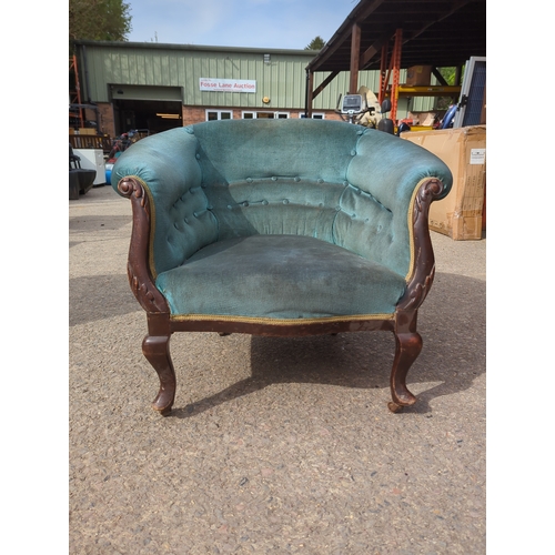 421 - Upholstered Armchair with Carved Wooden Legs