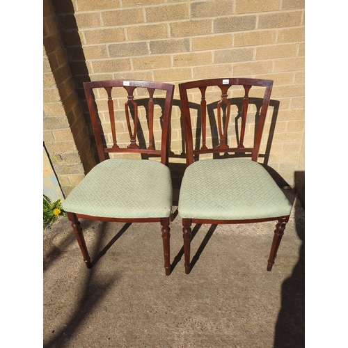 496 - Lot of 2 Mahogany Chairs with Green Upholstery