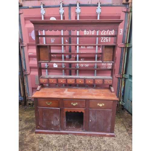 499 - Heavy Pine Dresser With Brass Details