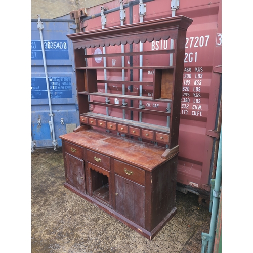 499 - Heavy Pine Dresser With Brass Details