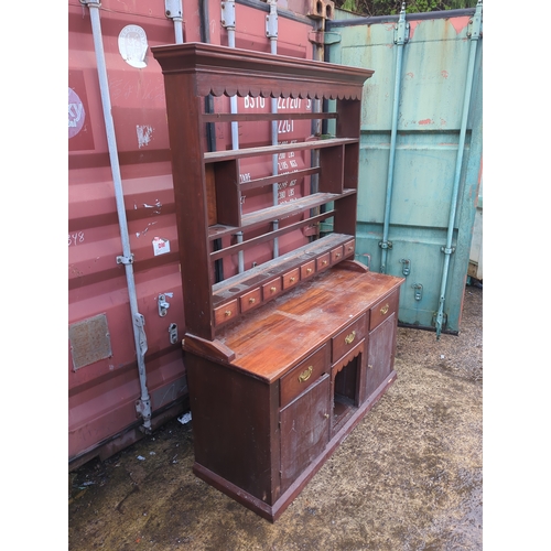 499 - Heavy Pine Dresser With Brass Details