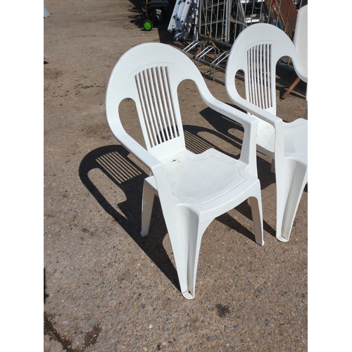 143 - Lot of 3 White Plastic Chairs