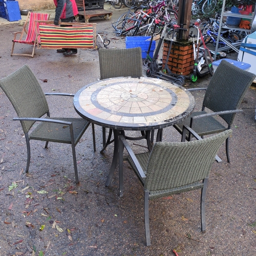 Mosaic Patio Table with 4 Wicker Chairs