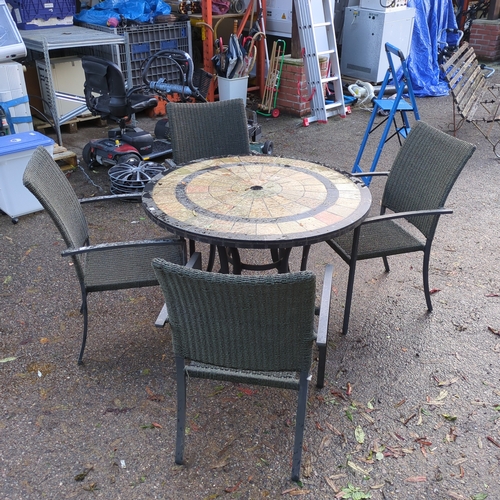 Mosaic Patio Table with 4 Wicker Chairs