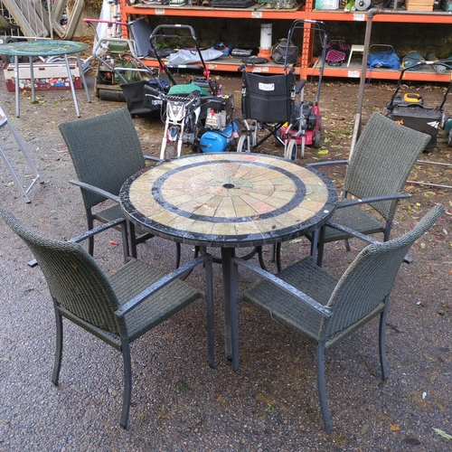 Mosaic Patio Table with 4 Wicker Chairs