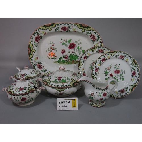 112 - A collection of 19th century Macao pattern dinnerwares,comprising a pair of tureens and covers,pair ... 