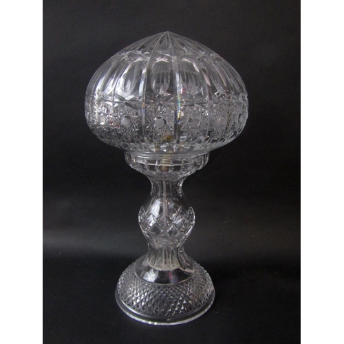 126 - Probably by Waterford,cut glass baluster table lamp,the shade with star cut detail,45cm high