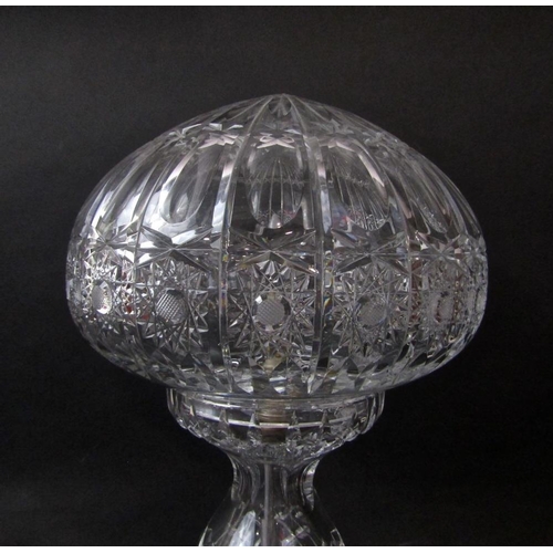 126 - Probably by Waterford,cut glass baluster table lamp,the shade with star cut detail,45cm high