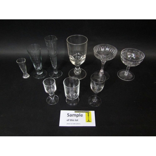 129 - Set of ten cut glass champagnes of elegant form,together with two further star cut champagnes and va... 