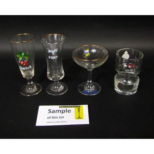 131 - A collection of breweryana or branded glasses to include six Babycham flutes,a collection of six wai... 