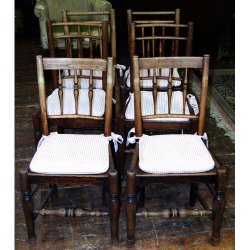 1511 - A matched set of six Georgian ashwood cottage dining chairs with turned and spindle mouldings,solid ... 