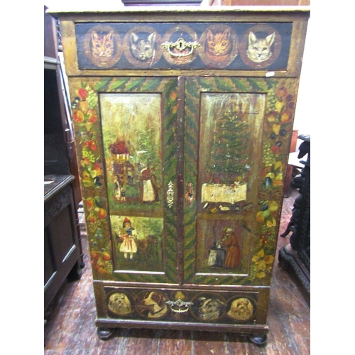 1524 - A 19th century continental pine cupboard enclosed by two panelled doors and two frieze drawers with ... 