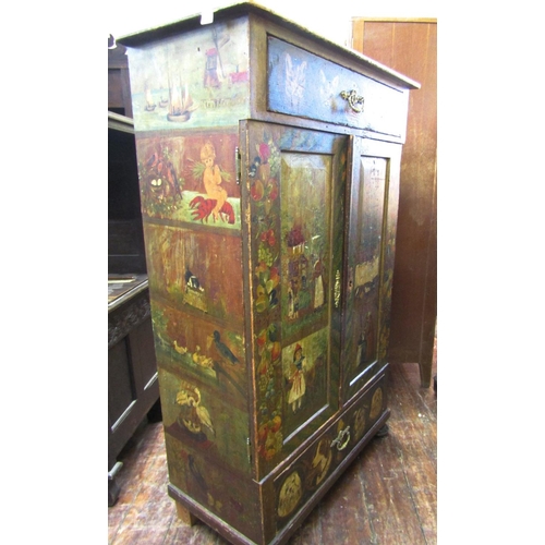 1524 - A 19th century continental pine cupboard enclosed by two panelled doors and two frieze drawers with ... 