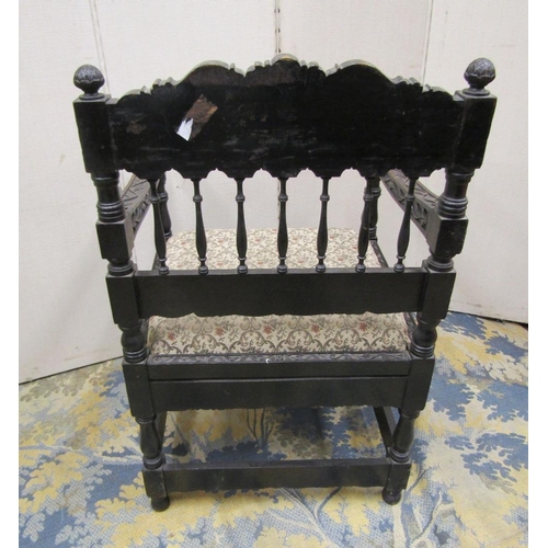 1528 - A good quality 19th century Indian ebonised hardwood elbow chair with drop in seat,profusely carved ... 