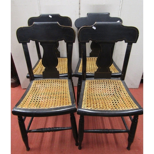 1530 - A set of four Regency cottage dining chairs with original painted gilt lined detail with vase shaped... 