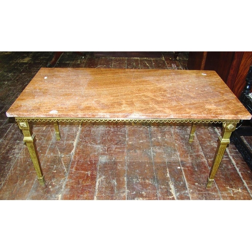 1540 - A mid 20th century occasional table,the rectangular marble top raised on a brass framework with squa... 