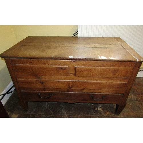 1547 - 18th century oak coffer,the panelled top with cleated ends,the front elevation enclosed by raised pa... 