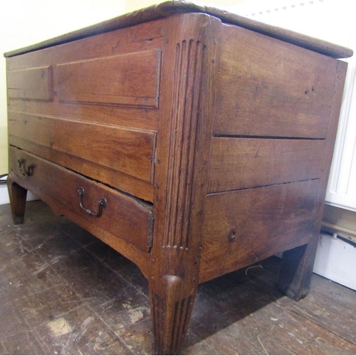 1547 - 18th century oak coffer,the panelled top with cleated ends,the front elevation enclosed by raised pa... 