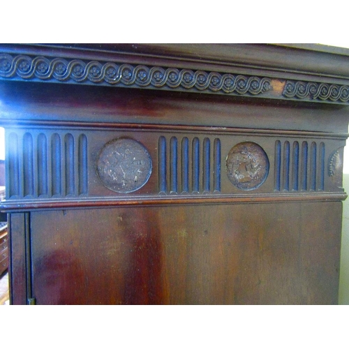 1549 - A Georgian mahogany state office cabinet the lower section enclosed by two panelled doors fitted wit... 