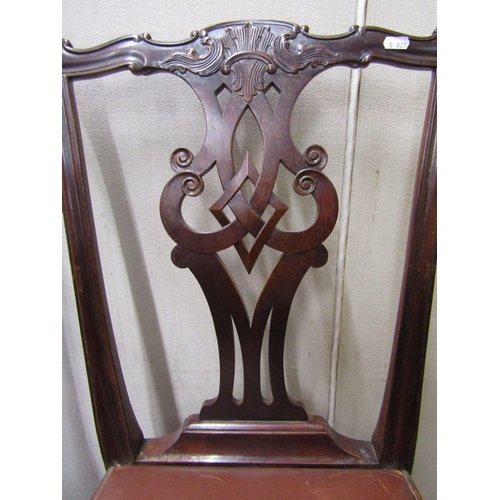 1550 - A set of six Edwardian mahogany dining chairs in the Georgian manner with carved and pierced interla... 