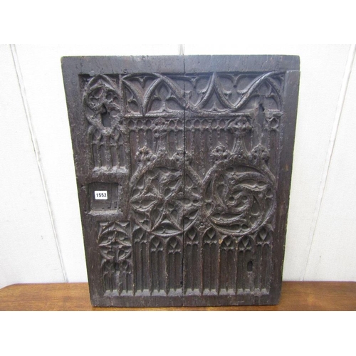 1552 - An early oak panel with repeating perpendicular and geometric repeating panels with gothic influence... 