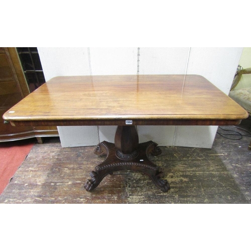 1554 - A late Regency mahogany breakfast table,the rectangular top raised on a rectangular vase shaped plat... 