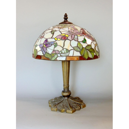 589 - Tiffany style leaded glass table lamp,decorated with butterflies amidst foliage,45cm high