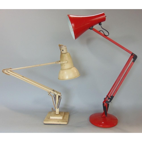 591 - Herbert Terry anglepoise lamp on stepped square base together with a further recent red angle poise ... 