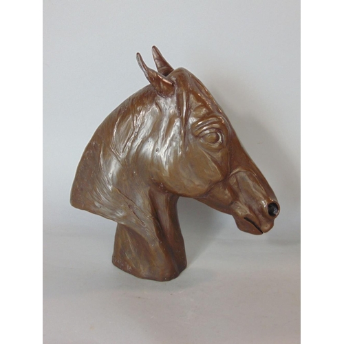 598 - Bronzed resin bust of a horses head,22cm high marked Kerek 80