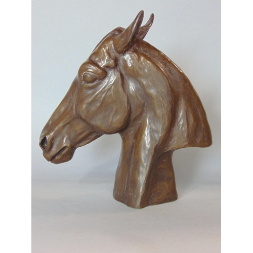 598 - Bronzed resin bust of a horses head,22cm high marked Kerek 80