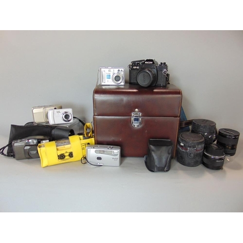 601 - Good quality cased Ricoh camera with various lens together with a collection of other cameras includ... 