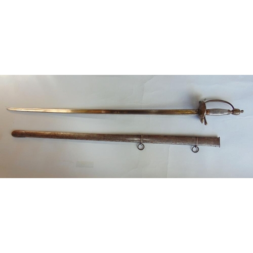 619 - 19th century calvery sword with silvered wirework grip,brass guard and steel scabbard