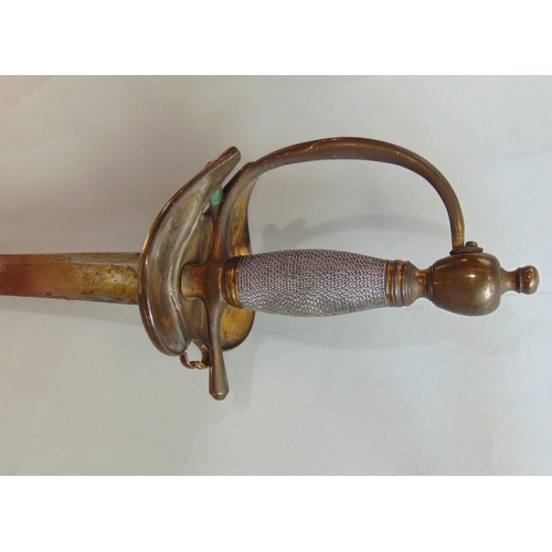 619 - 19th century calvery sword with silvered wirework grip,brass guard and steel scabbard