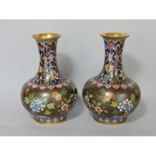 633 - A pair of cloissone vases with trumpet shaped necks,late 19th century brass and copper sprayer,colle... 