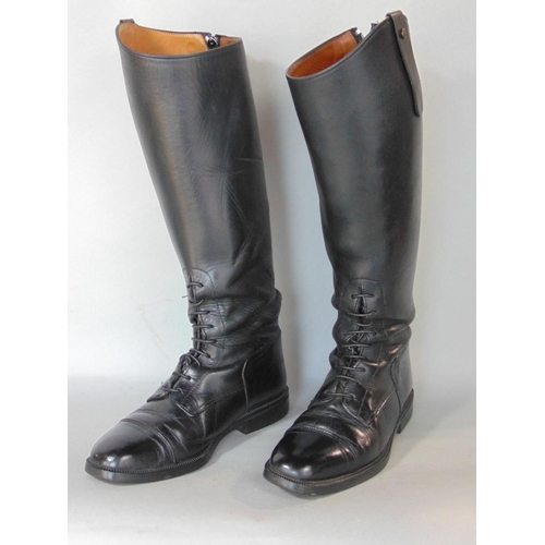 Split Qualification Five A pair of black leather riding boots in good condition by Soubirac UK size  4.5,in associated boot ba