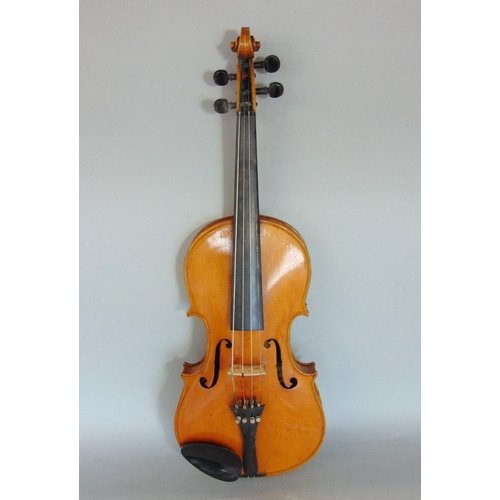 636 - Good quality 19th century three quarter length violin,with case,together with German violin inscribe... 