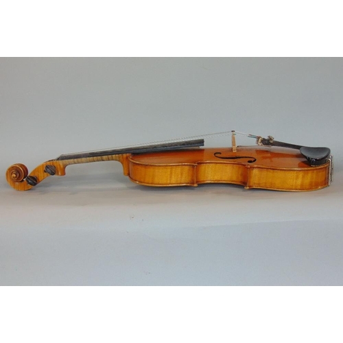 636 - Good quality 19th century three quarter length violin,with case,together with German violin inscribe... 