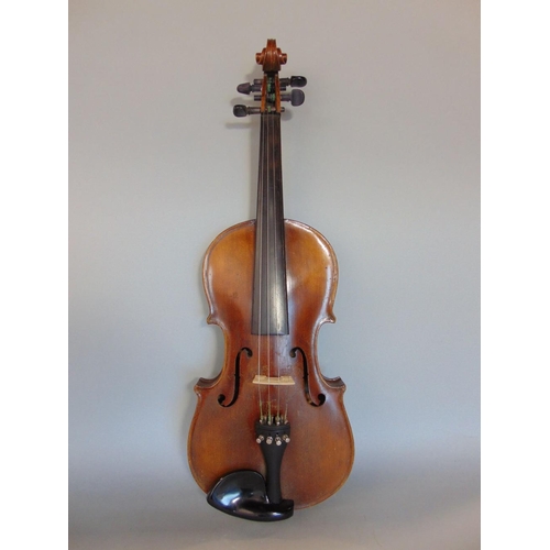 636 - Good quality 19th century three quarter length violin,with case,together with German violin inscribe... 