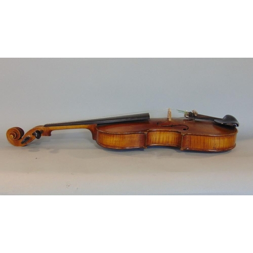 636 - Good quality 19th century three quarter length violin,with case,together with German violin inscribe... 