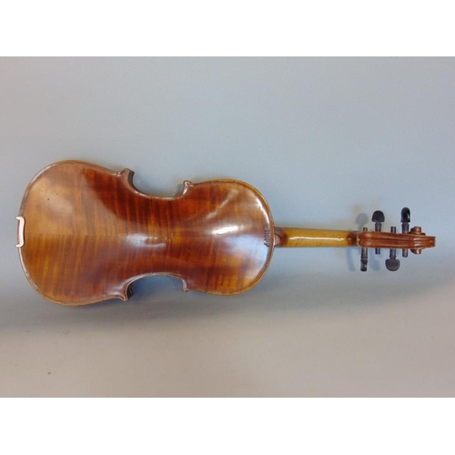 636 - Good quality 19th century three quarter length violin,with case,together with German violin inscribe... 