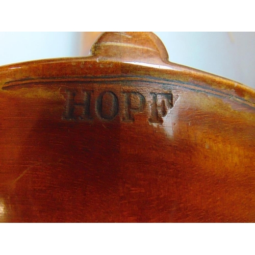 636 - Good quality 19th century three quarter length violin,with case,together with German violin inscribe... 