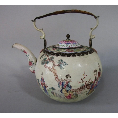 64 - An unusual early 19th century oriental enamelled teapot of globular form with polychrome decoration ... 