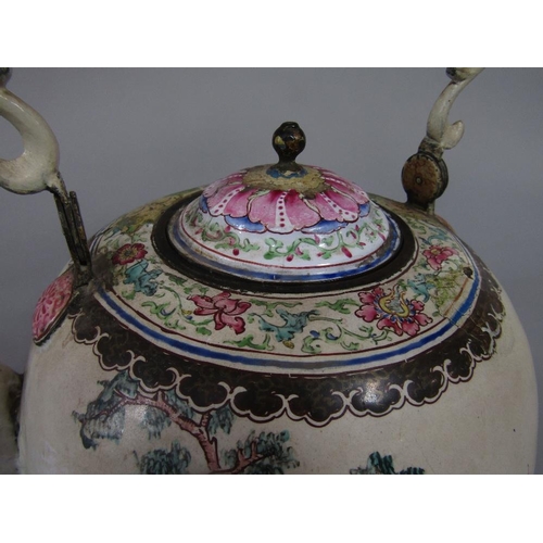 64 - An unusual early 19th century oriental enamelled teapot of globular form with polychrome decoration ... 