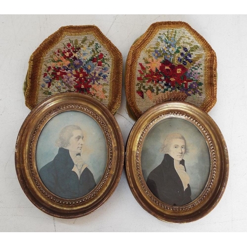 662 - A pair of late 18th century watercolour on paper portrait miniatures both showing bust length studie... 